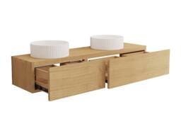 Vente-unique Suspended Bathroom Vanity Unit In Mindi Wood With Double Ceramic in Light Oak - thumbnail 6