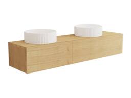 Vente-unique Suspended Bathroom Vanity Unit In Mindi Wood With Double Ceramic in Light Oak - thumbnail 5