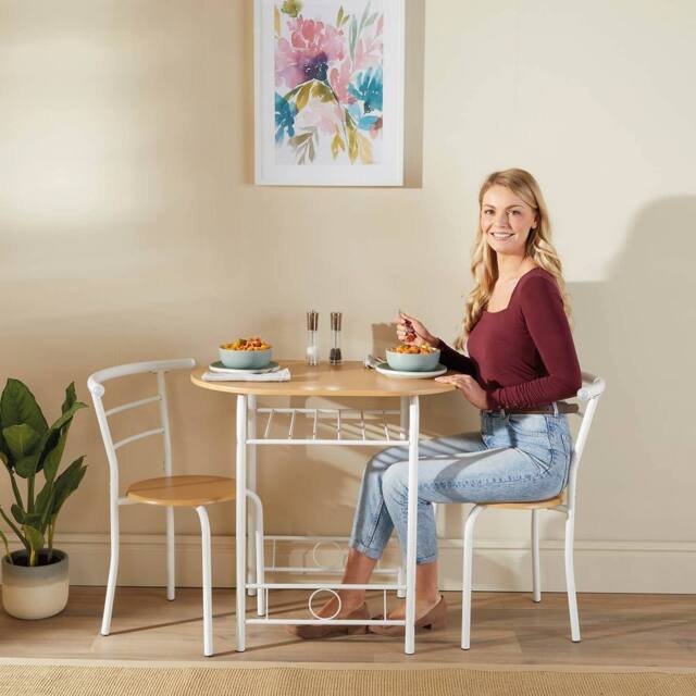 Eldo 3-Piece Compact Dining Set with Cream Chairs & Wood-Effect Table Top - image 1