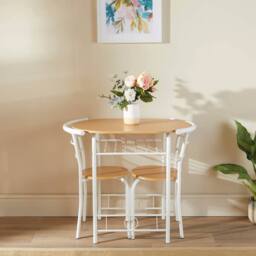 Eldo 3-Piece Compact Dining Set with Cream Chairs & Wood-Effect Table Top - thumbnail 3