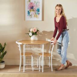Eldo 3-Piece Compact Dining Set with Cream Chairs & Wood-Effect Table Top - thumbnail 2