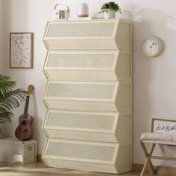 KORVIXA Cream White Bamboo Storage Cupboard Bedroom Organizer Cabinet - Size: 0.6m2 - thumbnail 3