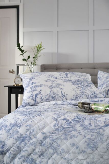 The Lyndon Company Toile De Jouy Luxurious 200 Thread Count Housewife Pillowcase Pair - Deyongs 1846 in Blue - Size: Standard Pillow Case - image 1