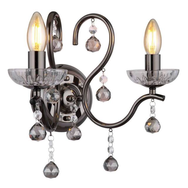 Netlighting Camila Candle Wall Lamp Gunmetal Crystals Clear Glass Shade 2x E14 in Grey - image 1