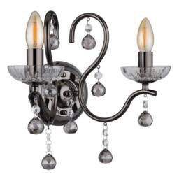 Netlighting Camila Candle Wall Lamp Gunmetal Crystals Clear Glass Shade 2x E14 in Grey - thumbnail 2