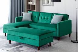 Furniture Maxi Destin Reversible Velvet Corner Sofa With Storage Chaise & Ottoman Bench in Green - thumbnail 3
