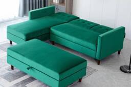 Furniture Maxi Destin Reversible Velvet Corner Sofa With Storage Chaise & Ottoman Bench in Green - thumbnail 5