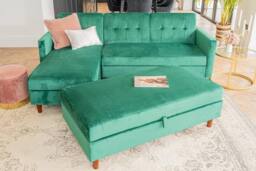Furniture Maxi Destin Reversible Velvet Corner Sofa With Storage Chaise & Ottoman Bench in Green - thumbnail 2
