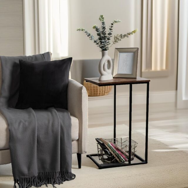Pirlo Plush C Shaped Side Table Living Room Industrial Rustic Brown Furniture - image 1