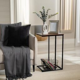 Pirlo Plush C Shaped Side Table Living Room Industrial Rustic Brown Furniture - thumbnail 1