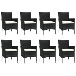 Berkfield Home 9 Piece Garden Dining Set with Cushions Black Poly Rattan - thumbnail 4