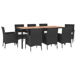 Berkfield Home 9 Piece Garden Dining Set with Cushions Black Poly Rattan - thumbnail 3