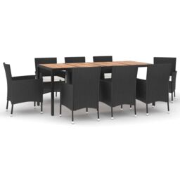 Berkfield Home 9 Piece Garden Dining Set with Cushions Black Poly Rattan - thumbnail 2