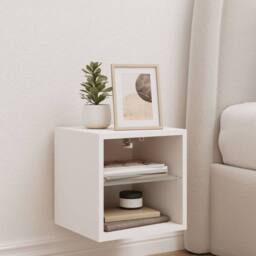 Berkfield Home TV Wall Cabinet with LED Lights White 30x28.5x30 cm - thumbnail 4