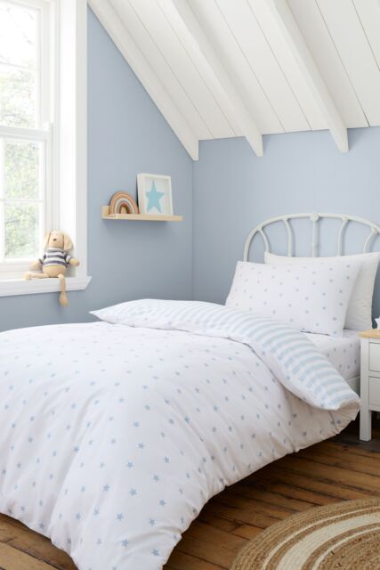 Bianca 'Mini Star & Stripes' Reversible Cotton Duvet Cover Set in Blue - Size: Single - image 1