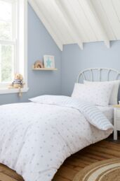 Bianca 'Mini Star & Stripes' Reversible Cotton Duvet Cover Set in Blue - Size: Single - thumbnail 1