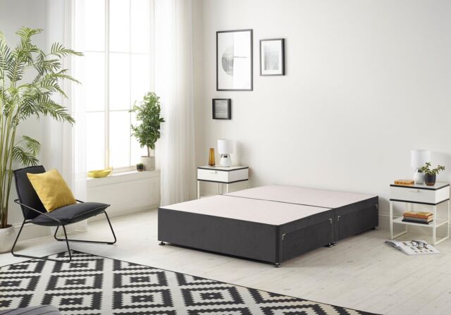 Somnior Universal Divan Bed Base with 2 Drawers Plush Velvet in Black - Size: Small Double - image 1