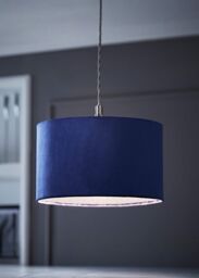 ValueLights Reni Navy Blue Velvet Easy Fit Drum Ceiling Lamp Shade - Size: Medium