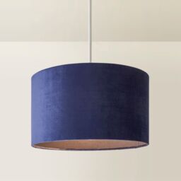 ValueLights Reni Navy Blue Velvet Easy Fit Drum Ceiling Lamp Shade - Size: Medium - thumbnail 6