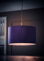ValueLights Reni Navy Blue Velvet Easy Fit Drum Ceiling Lamp Shade - Size: Medium - thumbnail 2