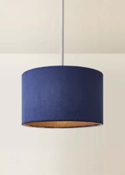 ValueLights Reni Navy Blue Velvet Easy Fit Drum Ceiling Lamp Shade - Size: Medium - thumbnail 3
