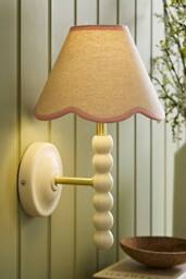 ValueLights Bobbins Cream Bobble Wall Light with Trim Linen Lamp Shade & Bulb in Baby Pink - thumbnail 2