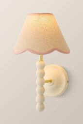 ValueLights Bobbins Cream Bobble Wall Light with Trim Linen Lamp Shade & Bulb in Baby Pink - thumbnail 3