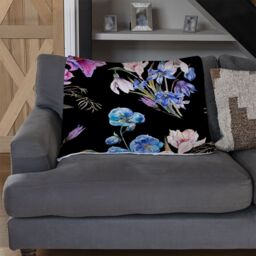 Benjamin Tate Design Bright Pink Flowers On Black Blanket in Natural - Size: 120 cm x 150 cm - thumbnail 2