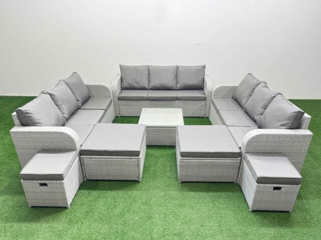 Fimous 13 Seater Outdoor Garden Furniture Sets PE Rattan Lounge Sofa Set in Light Grey - image 1
