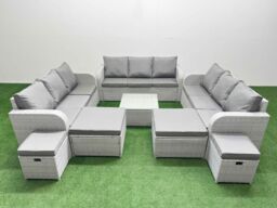 Fimous 13 Seater Outdoor Garden Furniture Sets PE Rattan Lounge Sofa Set in Light Grey - thumbnail 1