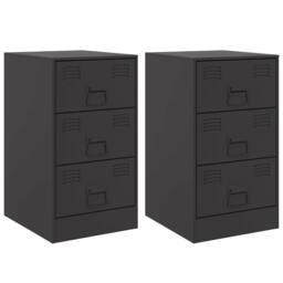 Berkfield Home Bedside Cabinets 2pcs Black 34.5x39x62 cm Steel - thumbnail 1