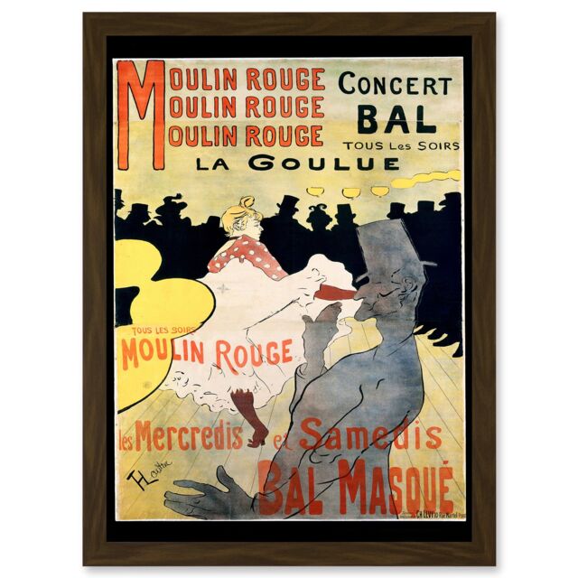 Artery8 Ad Vintage Lautrec Moulin Rouge La Goulue Mask Ball Paris France Artwork Framed Wall Art Print A4 in Brown - image 1