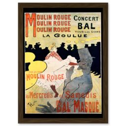 Artery8 Ad Vintage Lautrec Moulin Rouge La Goulue Mask Ball Paris France Artwork Framed Wall Art Print A4 in Brown - thumbnail 1