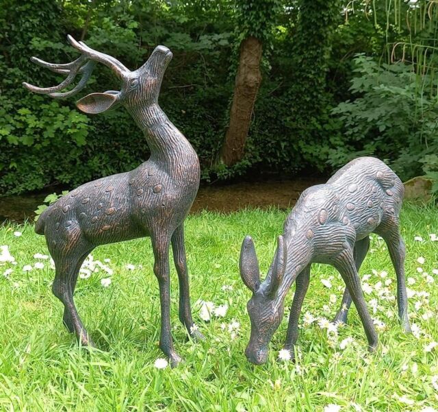 Inspirational Gifting Medium Stag & Doe Deer Sculptures Garden Ornaments in Bronze - image 1
