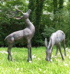 Inspirational Gifting Medium Stag & Doe Deer Sculptures Garden Ornaments in Bronze - thumbnail 3