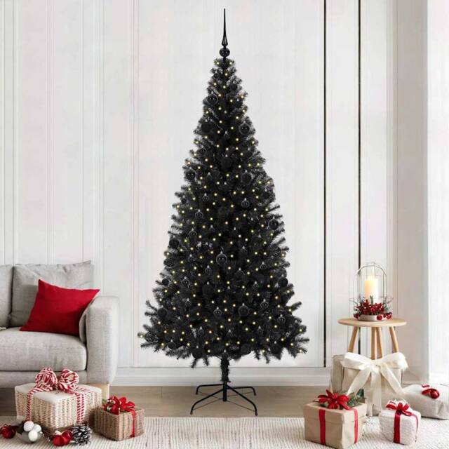 Berkfield Home Christmas Tree with 300 LEDs with Stand Black 210 cm PVC - image 1