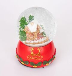 Shatchi Musical Christmas Snowglobe Large Water Ball Features Christmas Santa Tree Scene Cute Resin Base Decorations in Red - thumbnail 1