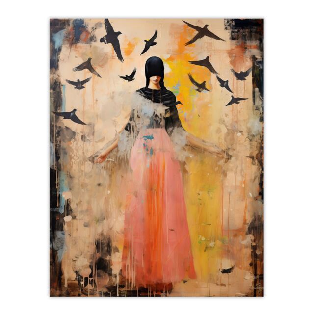 "Artery8 The Bird Queen By Shannon Blacksmith Woman Portrait Raven Blackbirds Emo Unframed Wall Art Print Poster Home Decor Premium - Size: W12"" x H16""" - image 1
