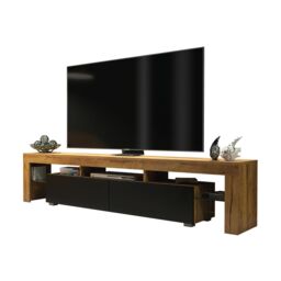 Creative Furniture TV Unit 200cm Modern - Oak with Matt Black Doors in Brown - thumbnail 3