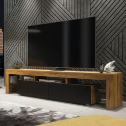 Creative Furniture TV Unit 200cm Modern - Oak with Matt Black Doors in Brown
