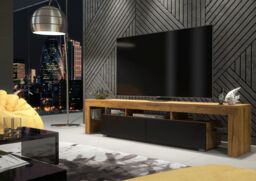 Creative Furniture TV Unit 200cm Modern - Oak with Matt Black Doors in Brown - thumbnail 2