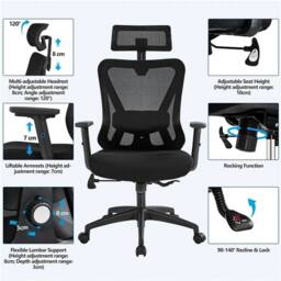 Kelvenix Ergonomic Office Chair Adjustable in Black - Size: 0.6m2 - thumbnail 4