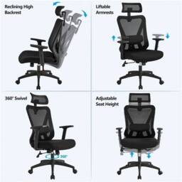 Kelvenix Ergonomic Office Chair Adjustable in Black - Size: 0.6m2 - thumbnail 5