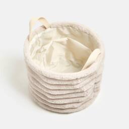 OHS Ribbed Faux Fur Storage Basket with Handles Compact Bucket Organiser in Natural - thumbnail 4