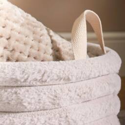 OHS Ribbed Faux Fur Storage Basket with Handles Compact Bucket Organiser in Natural - thumbnail 2