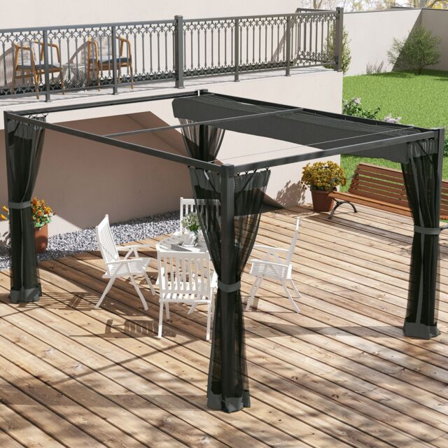 OUTSUNNY Pergola with Retractable Roof & Netting, Dark Grey - image 1