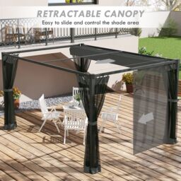 OUTSUNNY Pergola with Retractable Roof & Netting, Dark Grey - thumbnail 4