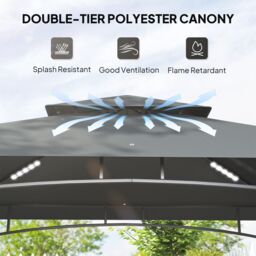 OUTSUNNY 8' x 5' Double Tiered BBQ Gazebo Shelter with LED Lights in Dark Grey - thumbnail 4