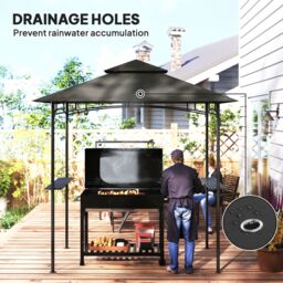 OUTSUNNY 8' x 5' Double Tiered BBQ Gazebo Shelter with LED Lights in Dark Grey - thumbnail 5