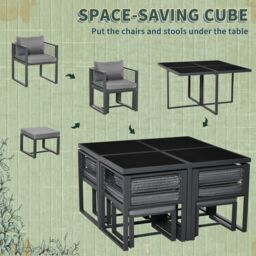 OUTSUNNY 8 Seater Aluminium Garden Dining Cube Setwith 4 Chairs 4 Footstools in Grey - thumbnail 4